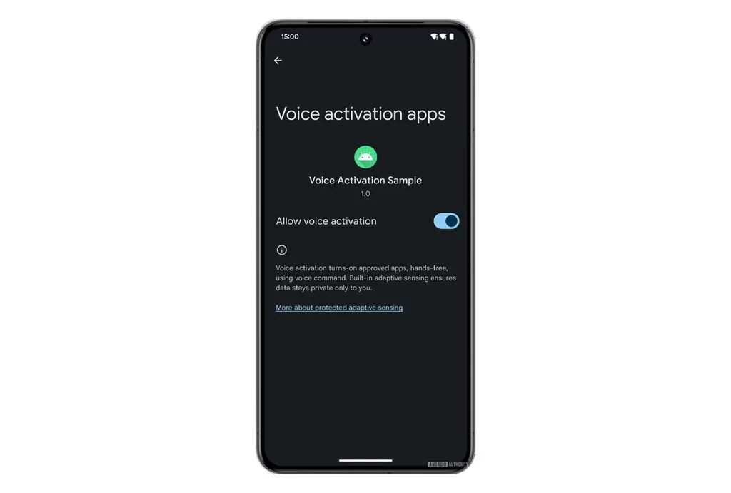 Android 15 e sua função de comando de voz.