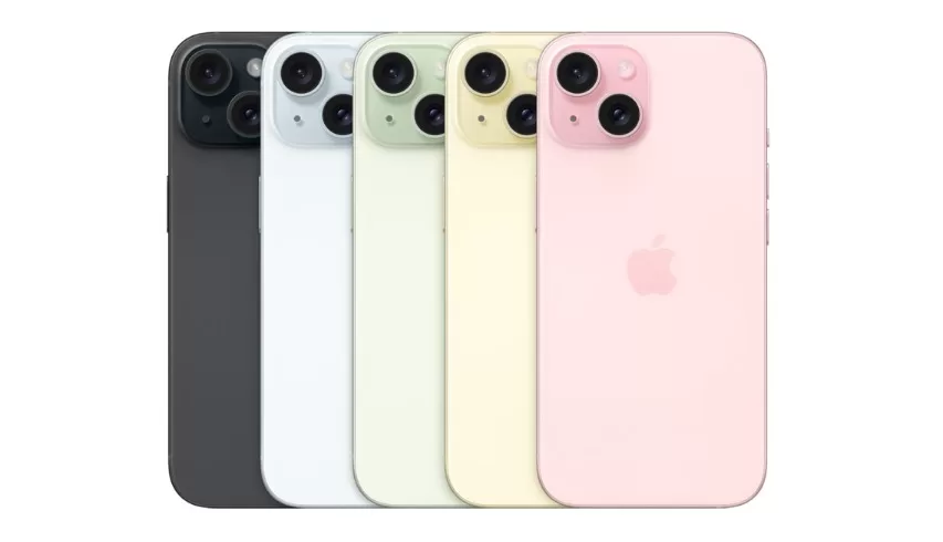 iPhone 15 está disponível nas cores: Preto, azul, verde, amarelo, e rosa com estrutura de alumínio