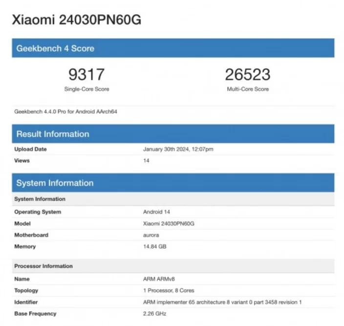 Xiaomi 14 Ultra vaza especificações no GeekBench.