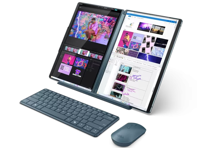 Notebook Lenovo Yoga com 2 telas.