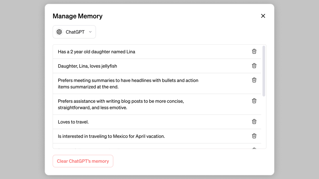 Os usuários poderão controlar as lembranças armazenadas pelo ChatGPT.