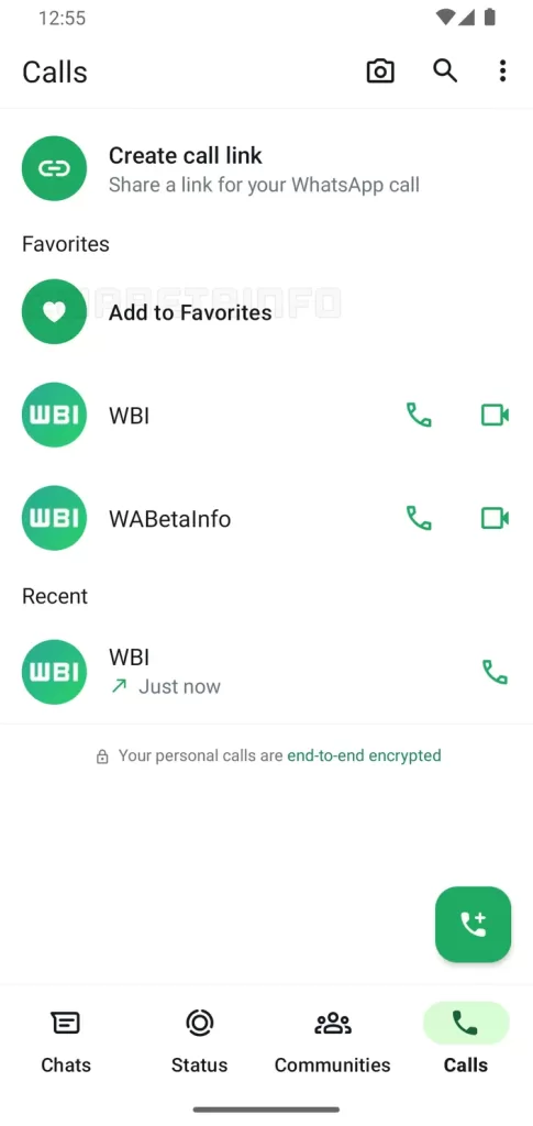 Nova aba 'Favoritos' nas ligações do WhatsApp