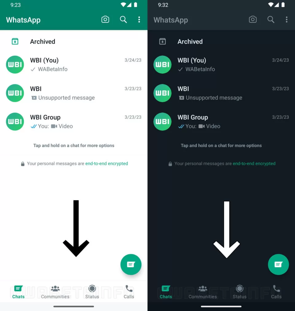 Novo menu do WhatsApp