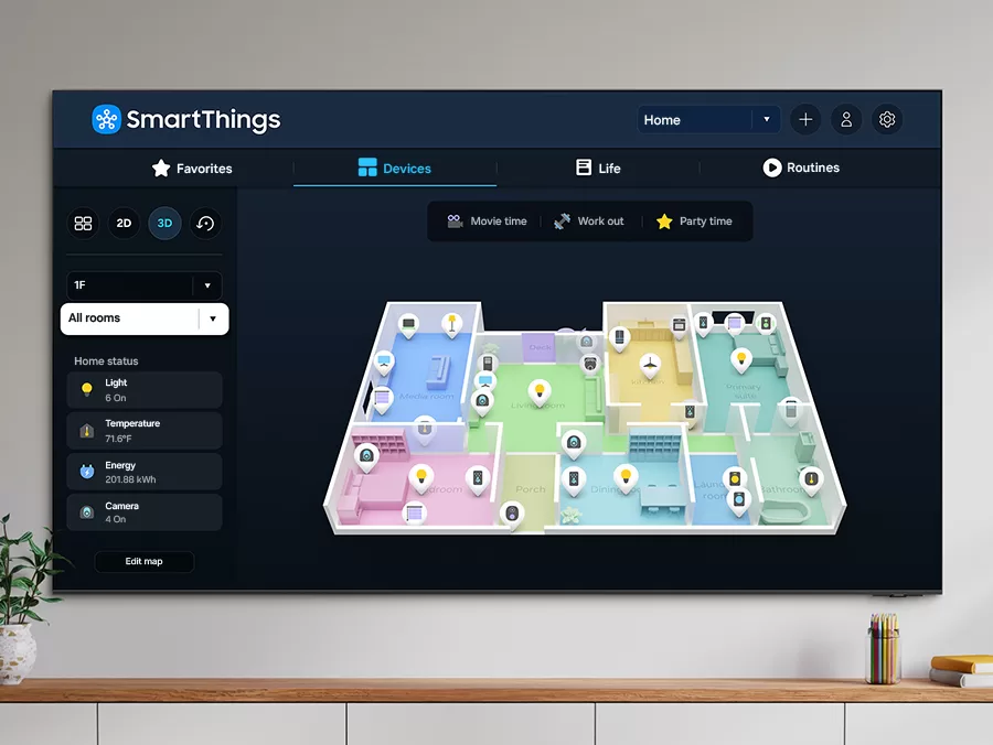 
Mapa 3D com dispositivos conectados SmartThings Built in Hub - Samsung