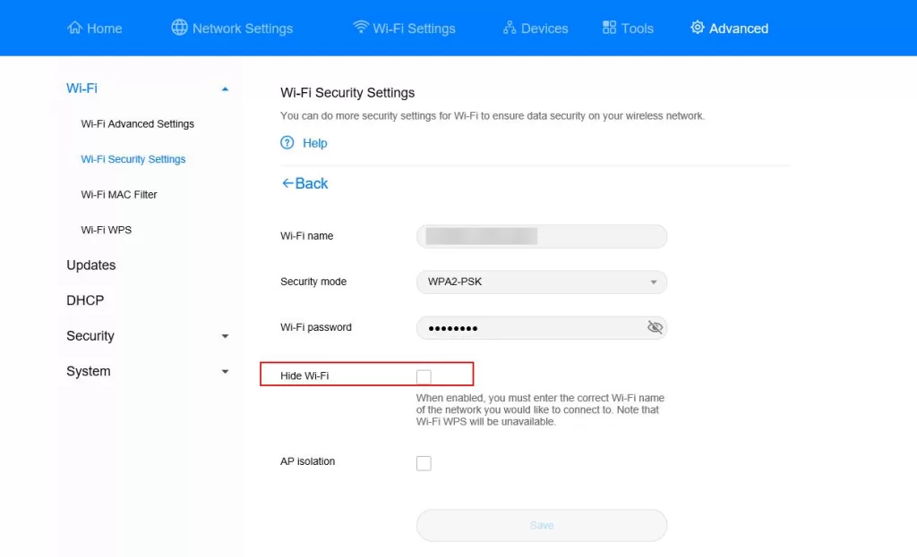 Procure por Hide SSID ou Ocultar SSID no Roteador Wifi! Marque a função e salve! E pare de emprestar a Senha do Wifi